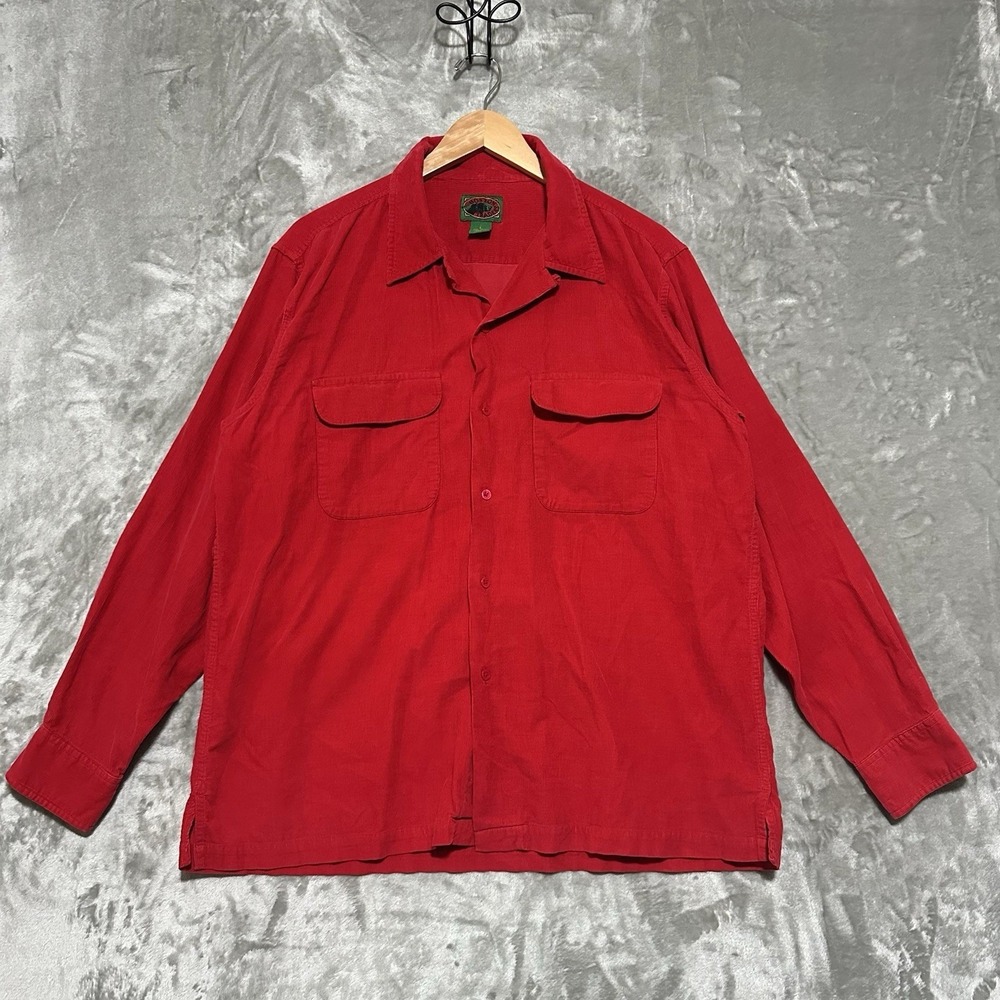 Vintage Mens Corduroy Button Shirt Large Red Workwear Western Gorpcore Relaxed